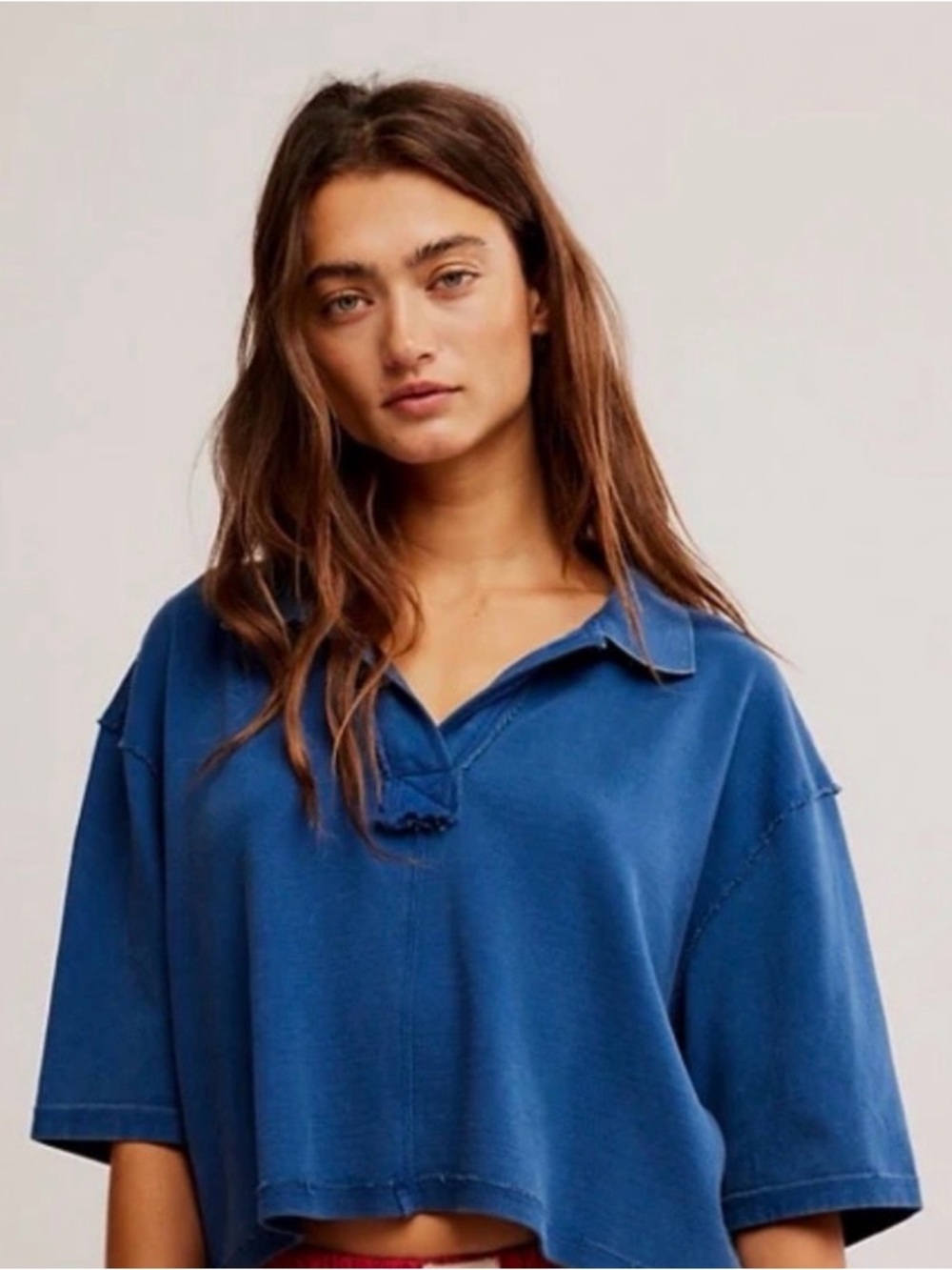 NWOT Free People We The Free Denmark Polo in Bellweather Blue Size Medium